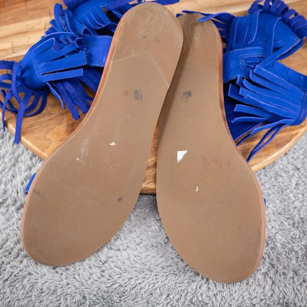 Kate Spade Sunset Suede Blue Flat Fringe Sandals‎ | Women's 9 M